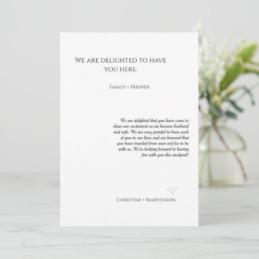 Moderne script bruiloft verwelkoming & route weeke kaart (Staand voorkant)