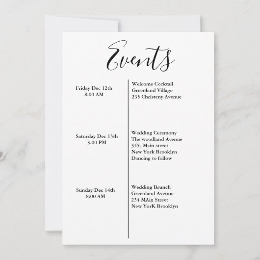 Moderne script bruiloft welkom & route weekend aankondiging (Achterkant)