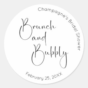 Moderne Script Bruiloftsborrel Brunch en Bruisend Ronde Sticker