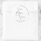 Moderne Script Bruiloftsfeest Vino Before Vows Ronde Sticker (Tas)
