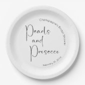 Moderne Script Bruiloftssalon Parels en Prosecco Papieren Bordje (Voorkant)