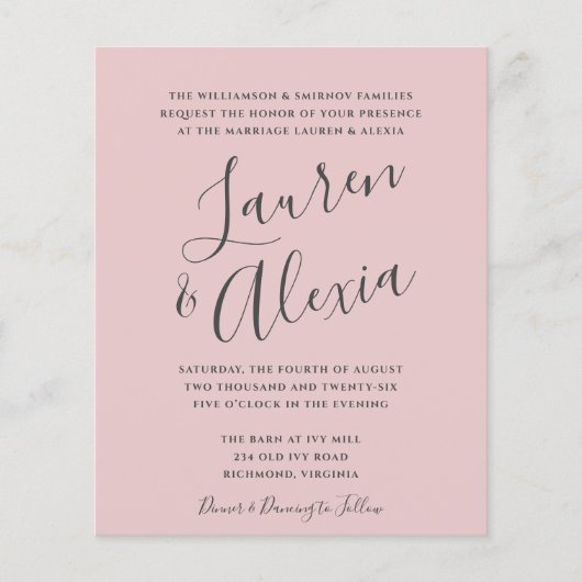 Moderne Script Budget Foto Wedding Invitation (Voorkant)