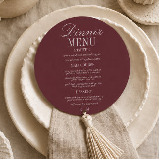 Moderne Script Burgundy Formele Bruiloft Menu