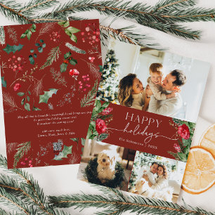 Moderne Script Burgundy Rode Winterloof Foto Feestdagenkaart