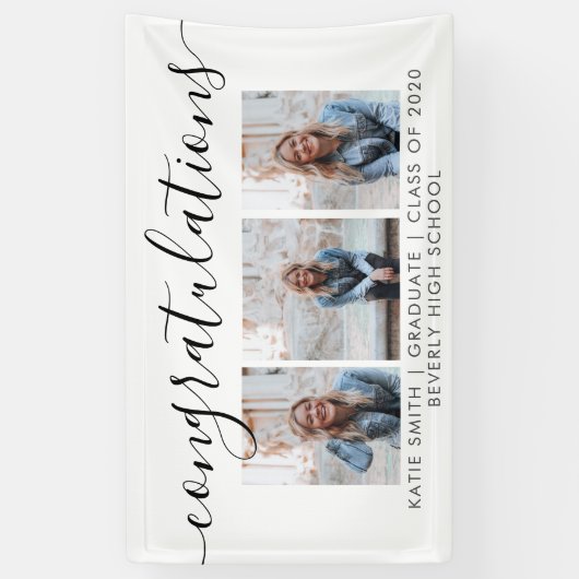 Moderne Script Calligraphy 3 Photo Afstuderen Spandoek (Verticaal)