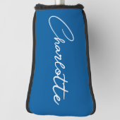 Moderne Script Calligraphy Name Simple Bright Blue Golfheadcover (Draai 90)