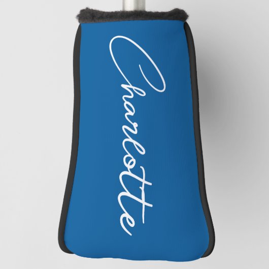 Moderne Script Calligraphy Name Simple Bright Blue Golfheadcover (Draai 90)