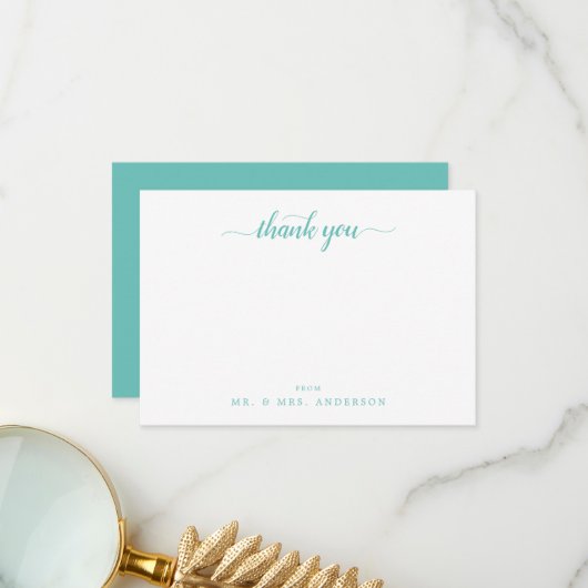 Moderne Script Calligraphy Pastel Green Bedankt (Voorkant / Achterkant in situ)