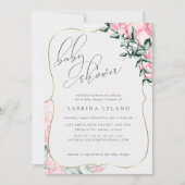 Moderne Script Calligraphy Pink Rose Baby shower Kaart (Voorkant)