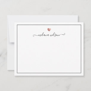 Moderne Script Calligraphy Roos Gold Heart Notitiekaartje