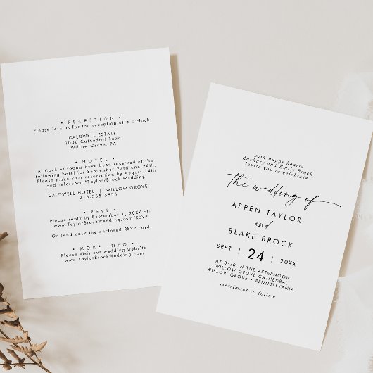 Moderne Script Casual Grooms Parents Wedding Kaart