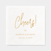 Moderne Script Cheers & Chic Simple Heart Trouwfee Folie Servetten (Voorkant)