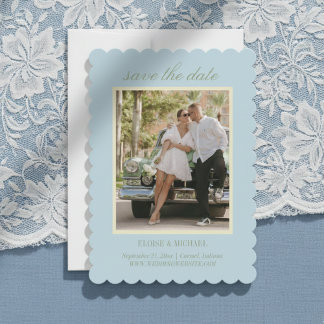 Moderne Script Citrus Blauwe Trouwfoto Save The Date