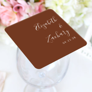 Moderne Script Coffee Bruine Bruiloft Vierkante Kartonnen Onderzetter