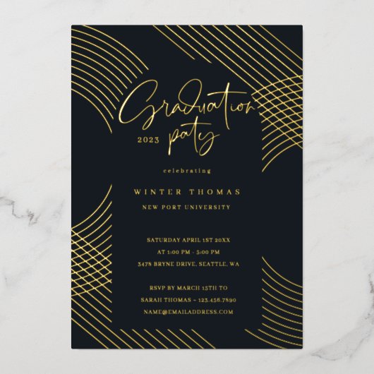 Moderne Script Concentric Arches Graduation Party Folie Uitnodiging (Voorkant)