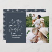 Moderne script dankbaar fotovakantie feestdagenkaart (Voorkant / Achterkant)