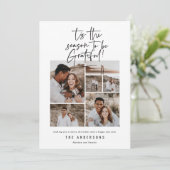 Moderne script dankbaar fotovakantie feestdagenkaart (Staand voorkant)