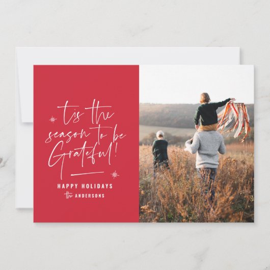 Moderne script dankbaar fotovakantie feestdagenkaart (Voorkant)