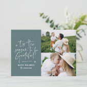 Moderne script dankbaar fotovakantie feestdagenkaart (Staand voorkant)