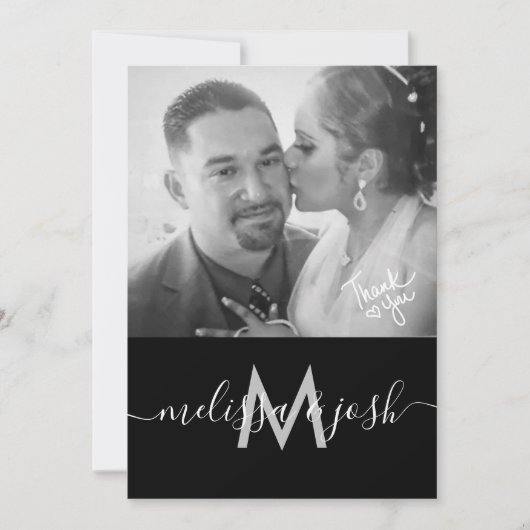 Moderne Script Dankjewel Bruiloft Monogram Foto Kaart (Voorkant)