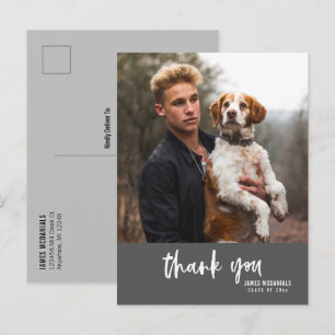 Moderne Script Donkergrijs Foto Afstudeer Bedankt Uitnodiging Briefkaart