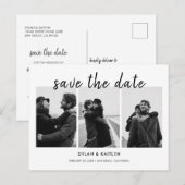 Moderne script drie foto's save the date briefkaart (Voorkant / Achterkant)