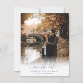 Moderne Script Dusty Blue Wedding Foto Aankondiging (Voorkant)