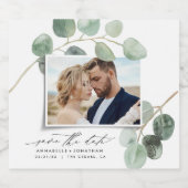 Moderne script elegant  foto eucalyptus sparkling wijnetiket (Enkel label)
