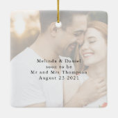 Moderne Script Elegant Verloving Photo Keepomwille Keramisch Ornament (Achterkant)