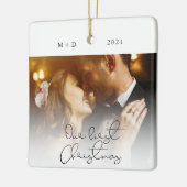 Moderne Script Elegant Verloving Photo Keepomwille Keramisch Ornament (Links)