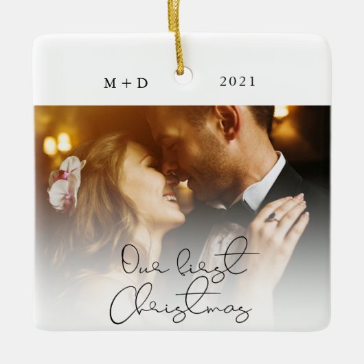 Moderne Script Elegant Verloving Photo Keepomwille Keramisch Ornament (Voorkant)