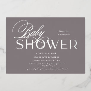 moderne script elegante baby shower folie uitnodig uitnodiging