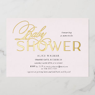 moderne script elegante babyshower folie uitnodiging