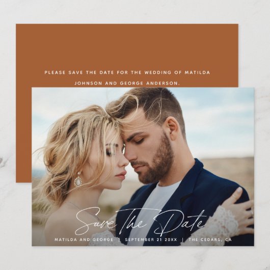 Moderne script elegante bruiloft save the date (Voorkant / Achterkant)