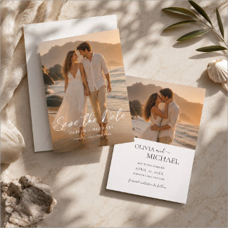 Moderne Script Elegante Trouwfoto Save The Date Kaart