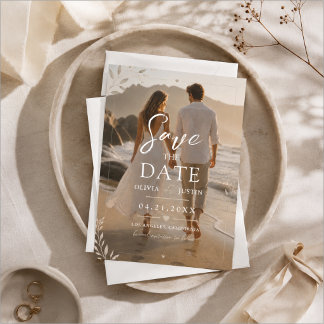 Moderne Script Elegante Trouwfoto Save The Date Kaart