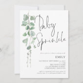 Moderne Script Eucalyptus Baby Sprinkle Invitation Kaart (Voorkant)