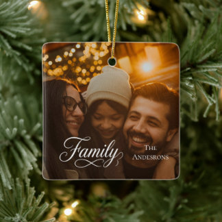Moderne Script Familie Aangepaste Foto Naam Keramisch Ornament