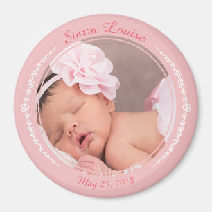 Moderne Script Font Blush Pink New Baby Girl Foto Magneet