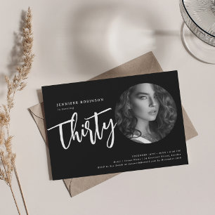 Moderne Script Foto 30e verjaardag Party Zwart Kaart