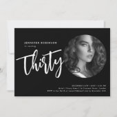 Moderne Script Foto 30e verjaardag Party Zwart Kaart (Voorkant)