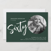 Moderne Script Foto 60e Verjaardagsfeestje Smaragd Kaart (Voorkant)