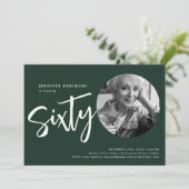 Moderne Script Foto 60e Verjaardagsfeestje Smaragd Kaart (Staand voorkant)