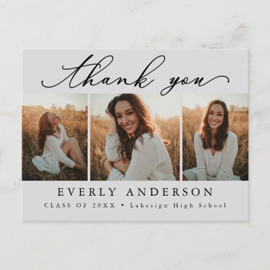 Moderne Script Foto Afstudeer Dank Je Briefkaart (Voorkant)