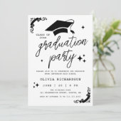 Moderne Script Foto Afstudeerfeest Chic Kaart (Staand voorkant)