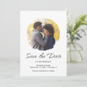 Moderne Script Foto Boho Minimalistische bruiloft Save The Date (Staand voorkant)