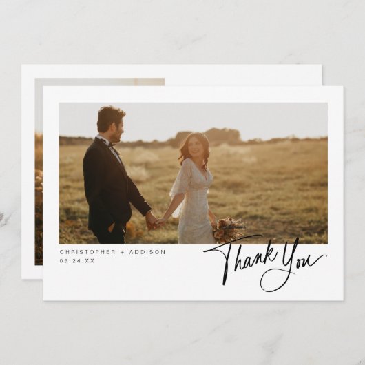 Moderne Script Foto Flat Wedding Dank u kaart (Voorkant / Achterkant)