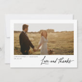 Moderne Script Foto Flat Wedding Dank u kaart (Voorkant)