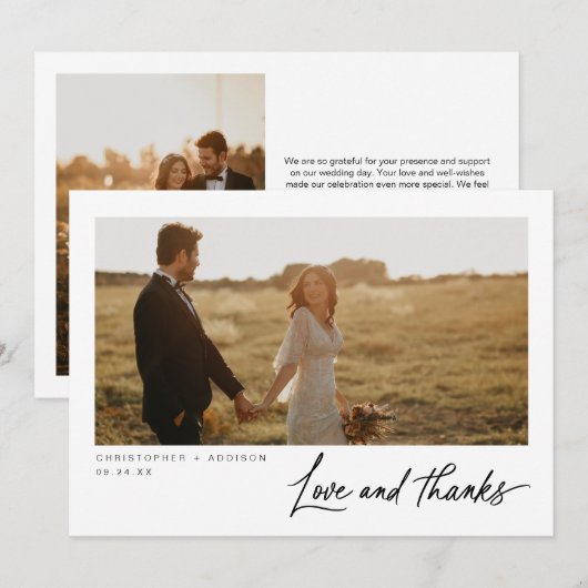 Moderne Script Foto Flat Wedding Dank u kaart (Voorkant / Achterkant)