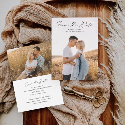 Moderne Script Foto Huwelijk Save The Date